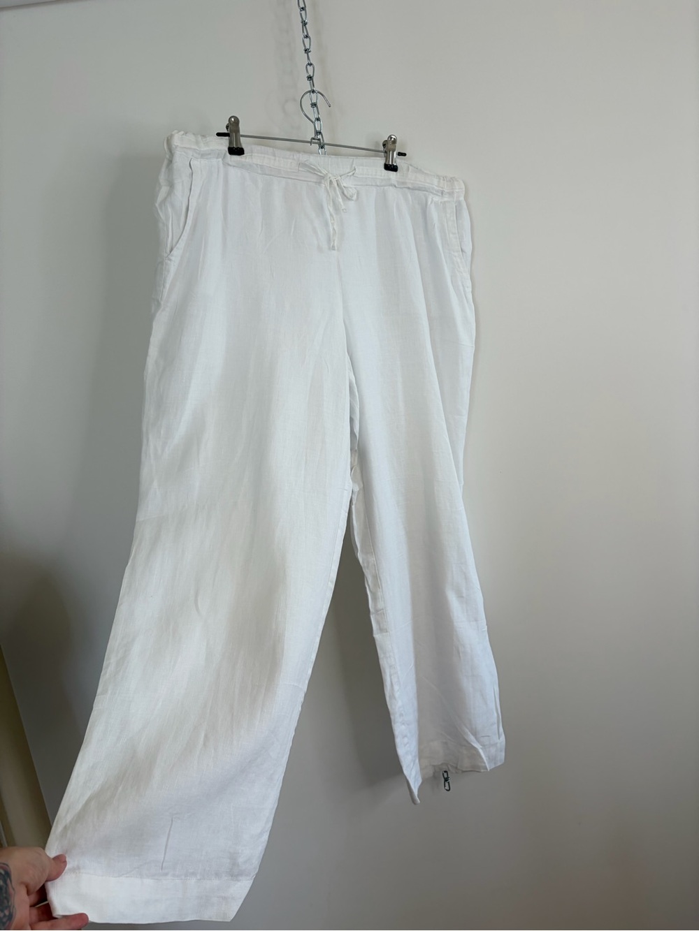 Charter Club Linen White Wide-Leg Drawstring Pants